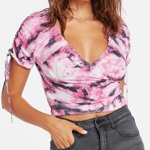 Volcom XSmall Top TieDoll Wave pink black white combo tie dye tiger stripe NWT